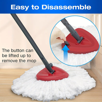 The Home Times Mop Replacement Parts includes 2 Microfiber Mop Heads, 1 Retractable 3-Section Mop Handle (55.88-124.46cm), and 1 Mop Base Cover Set specifically designed for the O-Ceda EasyWring 1-Tank Spin Mop System. This versatile set is suitable for