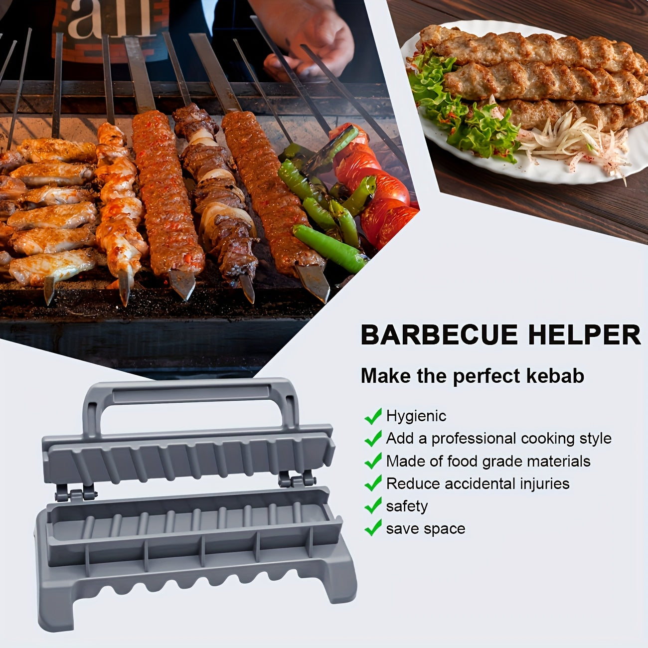 1pc EasyKebab Plastic Kebab Maker: Single-row skewer mold for BBQ, portable kitchen tool.