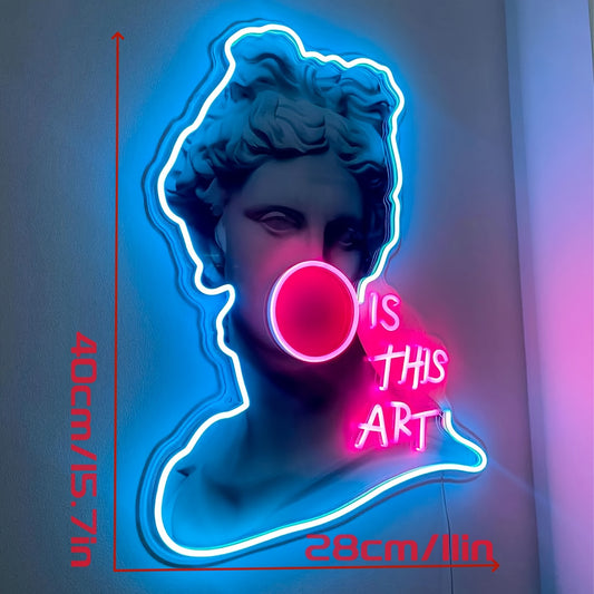 Neon LED Apollo Profile Sign with "Is This Art" Text, Pink Light, Modern Wall Decor, Bar Accent, Unique Design