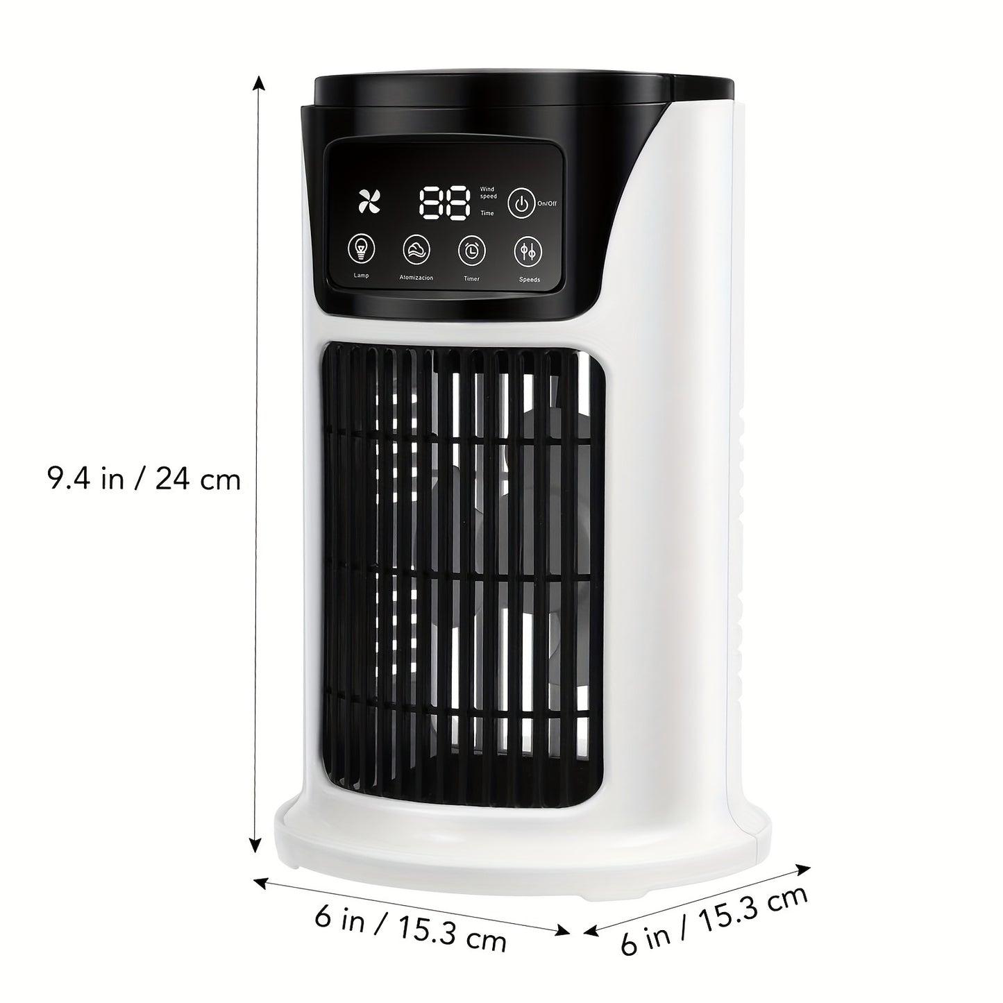 USB powered portable air conditioner humidifier with 6 adjustable speeds, 300ml water tank, ideal for various room types, made of durable plastic, operates on ≤36V.