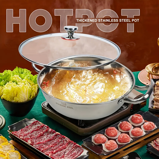 Durable Stainless Steel Hotpot with Lid - Non-Stick, Anti-Rust, 3.16L Capacity, Easy to Clean, Multi-Purpose Cooking Pot for Kitchen & Outdoor Use, Compatible with Induction & Gas Stoves, Perfect for Home & Restaurant Dining