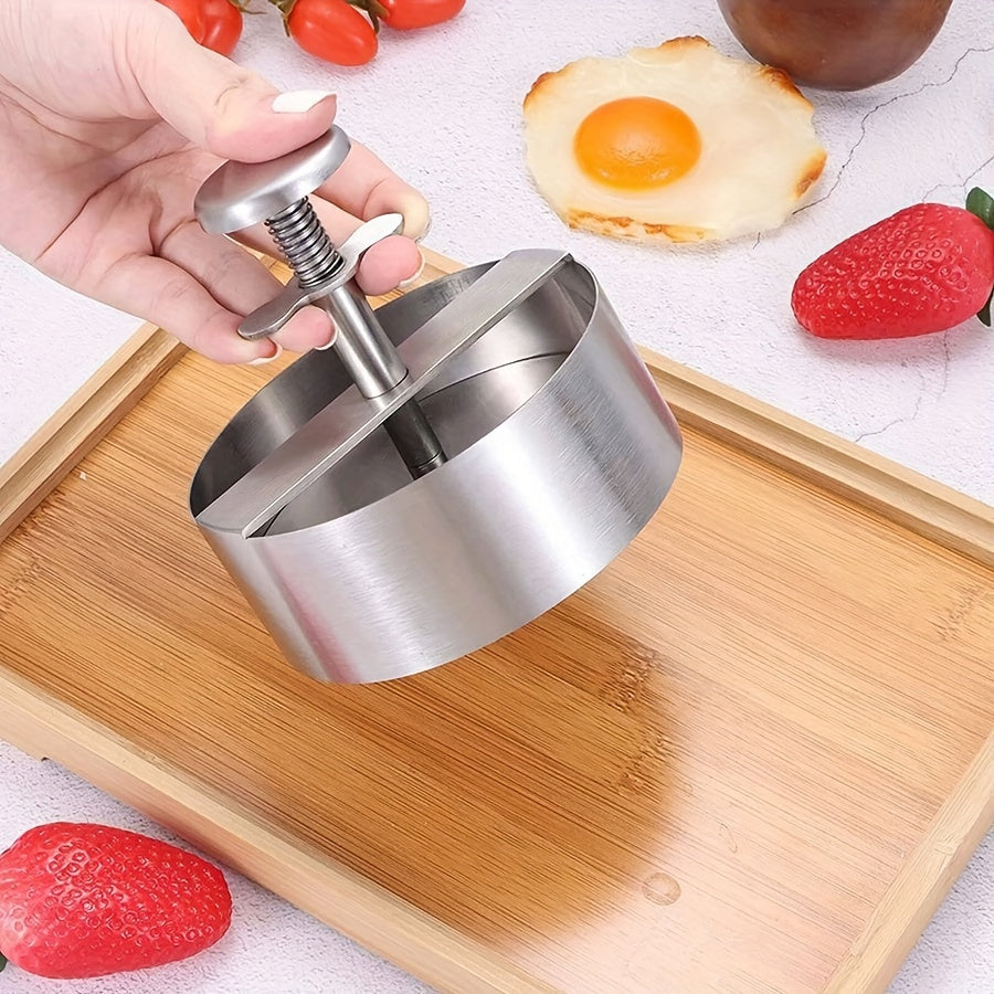 Stainless Steel Hamburger Meat Press with Round Push Design - Perfect for Making Beef, Vegetables, and Burgers in the Kitchen