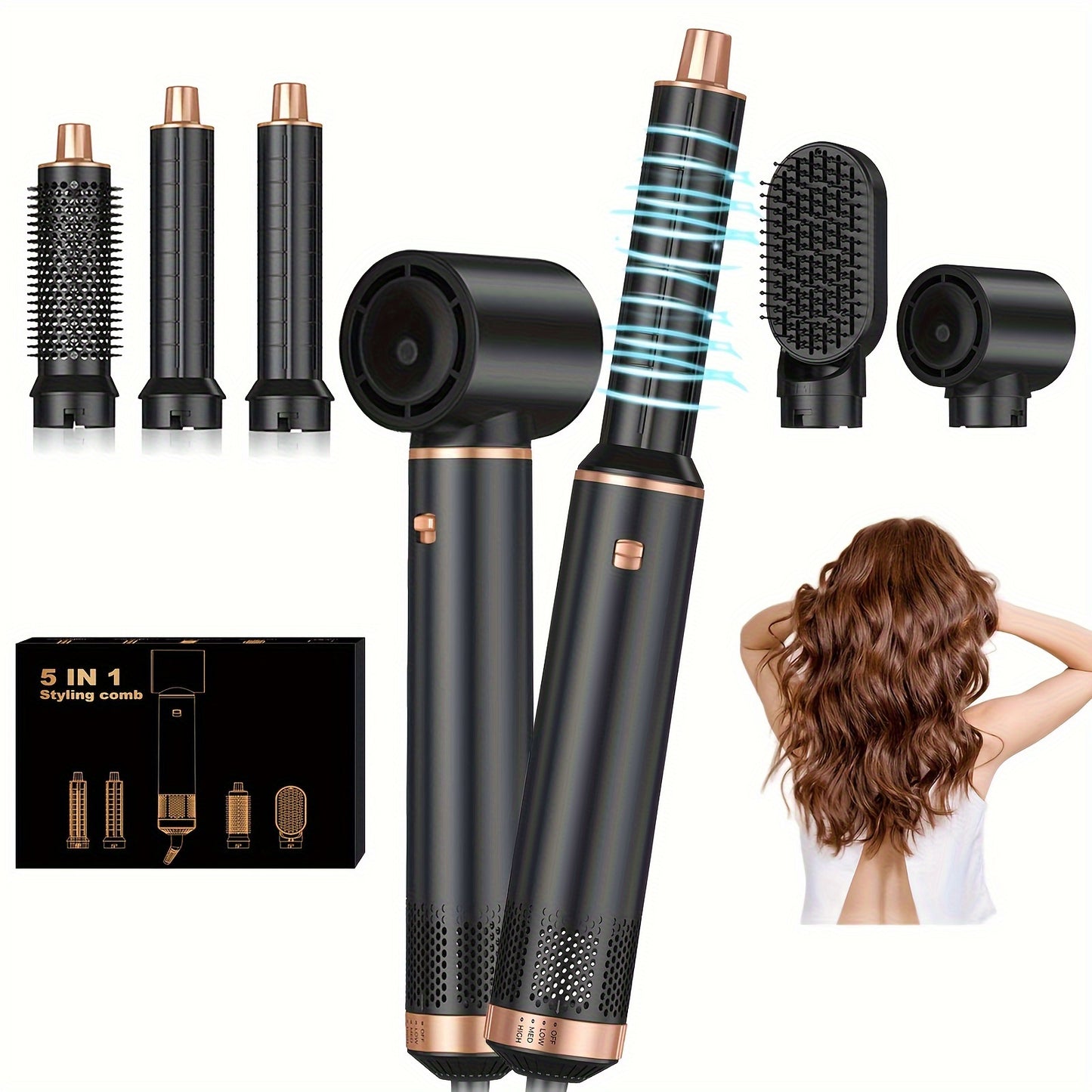 5in1 110000 RPM 800W Hot Air Brush with EU Plug for Hair Styling, Drying, and Curling.