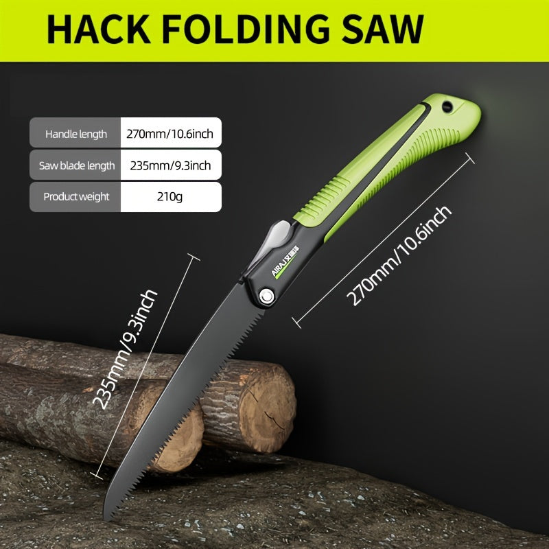 Durable metal pruning saw for woodworking and tree cutting with SK9 alloy steel blade. Quick folding design for easy storage. Bare tool included. Ideal for home and garden use.