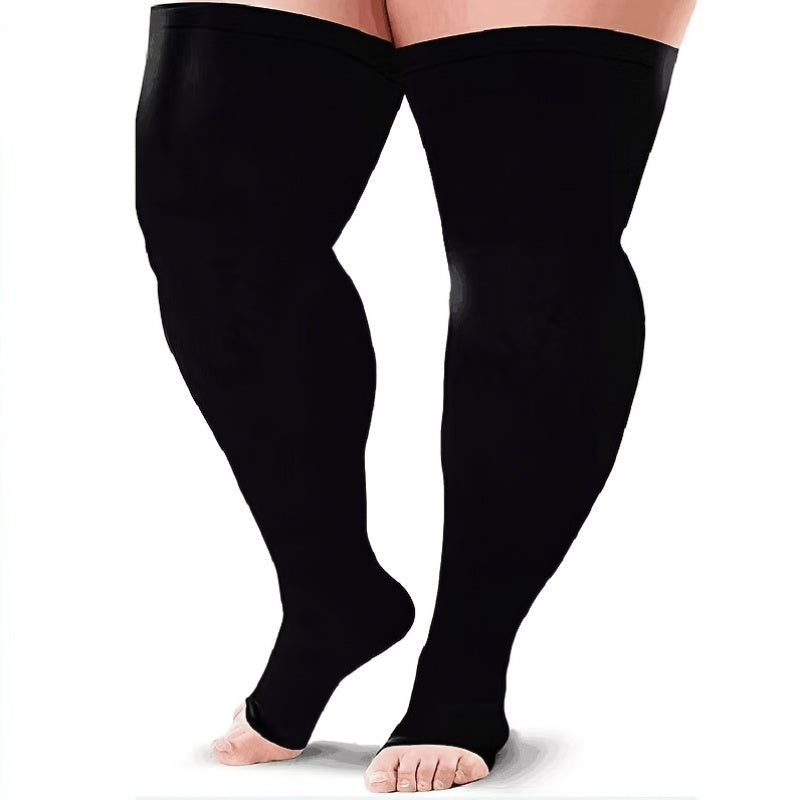 1 Pair Extra Large Graduated Thigh High Compression Stockings for Women and Men, 20-30mmHg Over-the-Knee Pressure Socks, Nylon-Spandex Blend, Solid Color, Knit Fabric, 450 g/m², Machine