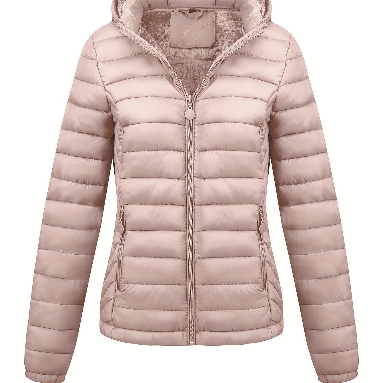 Simple hooded coat for women, perfect for autumn and winter, with pockets for easy commuting.