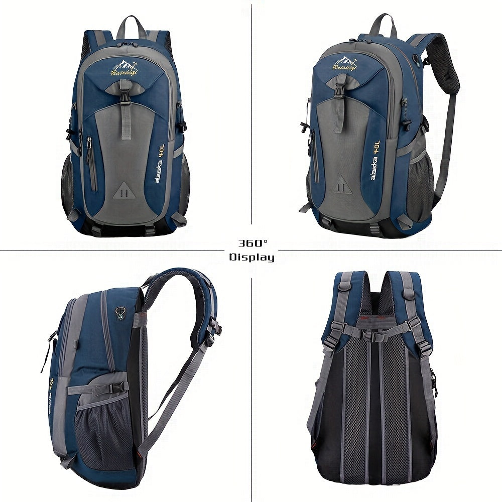 Sturdy polyester daypack for outdoor hiking with adjustable straps, water-resistant, lightweight, and stain-resistant. Suitable for travel, fitness, and leisure activities. Hand wash