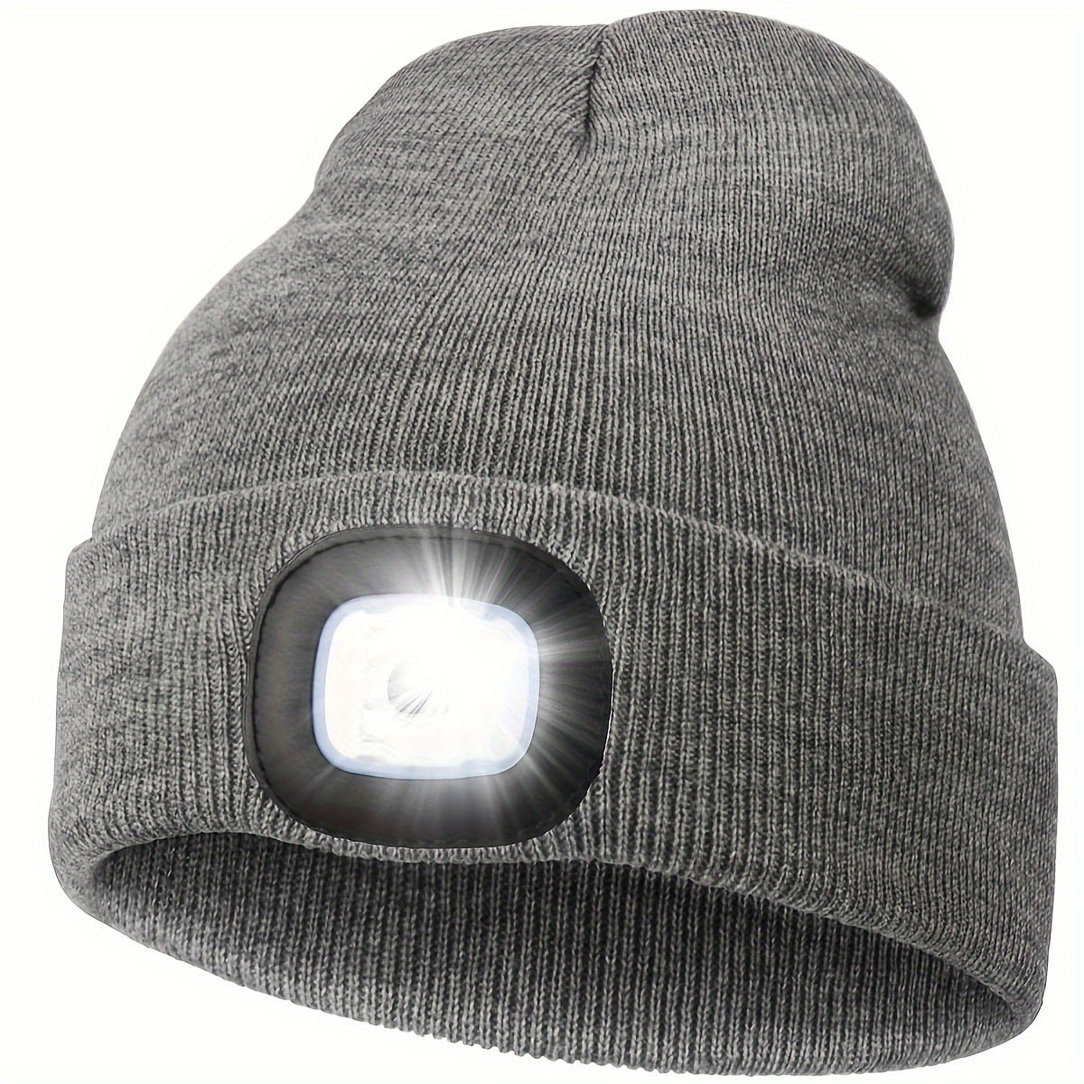 Stay illuminated with this versatile Unisex Beanie Hat featuring LED lights! With 4 LEDs easily changed with a button cell, this knitted hat doubles as a hands-free headlamp cap perfect for night walking, fishing, camping, and hunting.