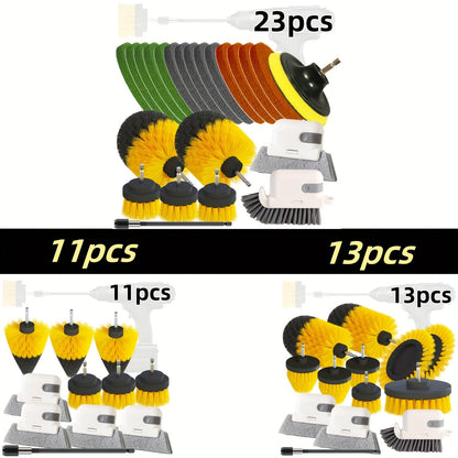 Set of 23 Pieces Including Drill Brushes, Window Brushes, Blind Spot Brushes, Dust Cleaning Brushes, Scouring Pads, and Drill Brush Accessories. Ideal for Cleaning Crevice Floors, Bathrooms, Kitchens, Tiles, Corners, Floors, Car Wheels, and Blind Spots.