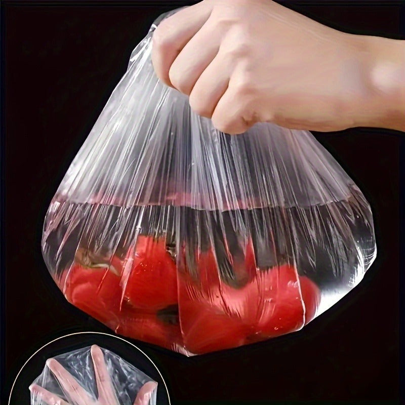 Set of 100 Reusable Elastic Food Covers - Clear, Stretchable Plastic Sealers for Bowls and Dishes, Thick Disposable Wrap, Resists Odors, Food-Safe Material, Great for Fruits and Veggies, Easy Kitchen Access, Includes Aluminum Foil and Packaging Paper