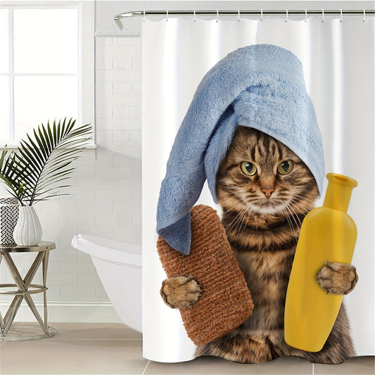 1pc Funny Cat Pattern Shower Curtain, Ideal for Decor and Windows