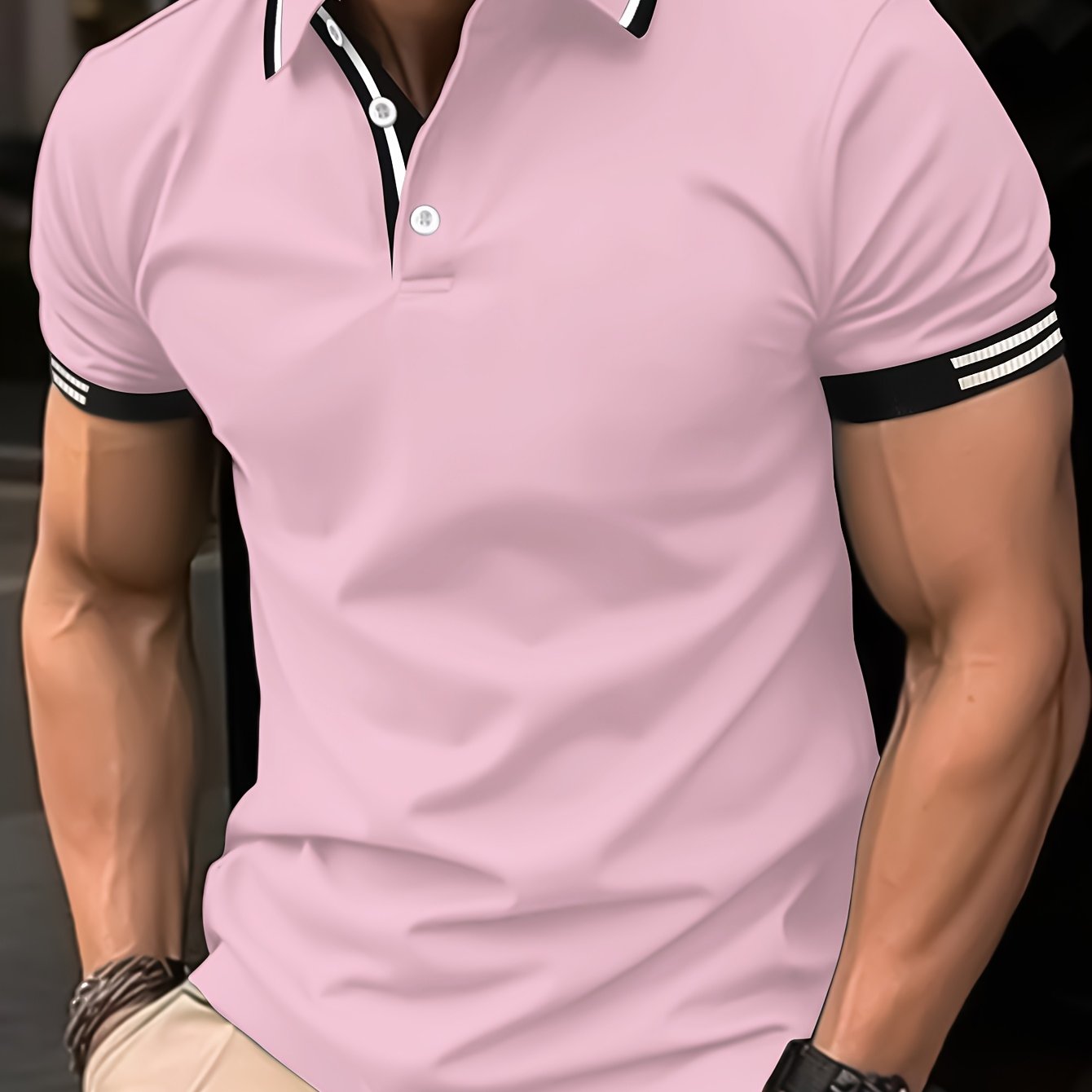 Men's striped polo shirt, comfortable and breathable casual style.