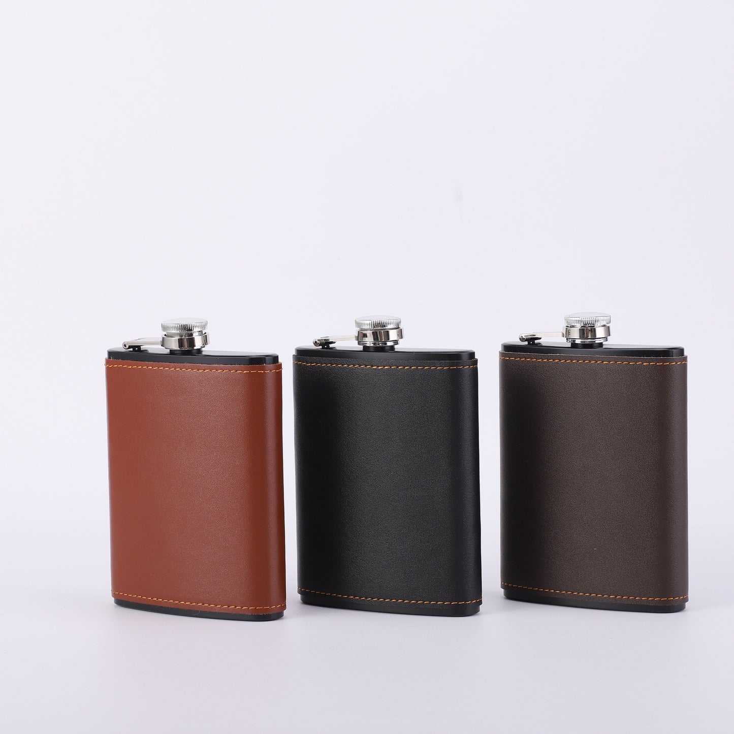 The most popular option is the 1-piece 8-ounce stainless steel hip flask with a faux leather case. Available in sleek black or brown with a polished finish, this flask is portable and perfect for outdoor camping and travel. It's ideal for storing liquor