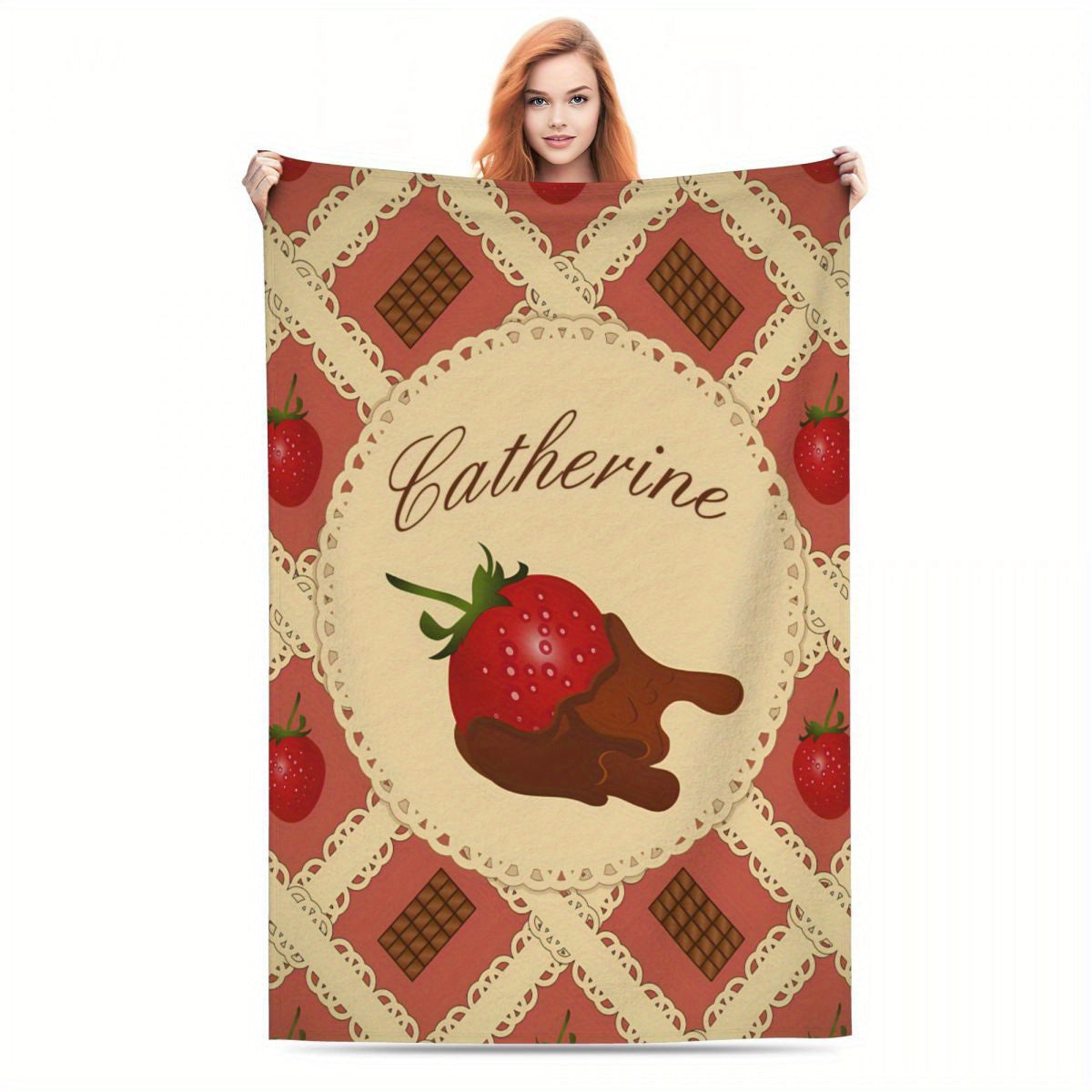 Personalized Strawberry Blanket for Girls and Women - Customizable Gift Perfect for Mom, Adults, and Travel - Soft and Lightweight Throw with Cute Strawberry Theme - Ideal for Valentine's, Birthday, or Christmas - Made of Polyester, Rectangular Shape