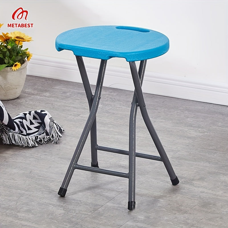 1pc METABEST Portable Folding Stool, Round Plastic Chair, Yellow, Foldable, No Electricity Needed