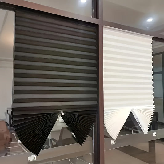 Light-Filtering Blackout Pleated Window Curtain with Cordless Venetian Blind - Temporary, Portable Home Decor Cover