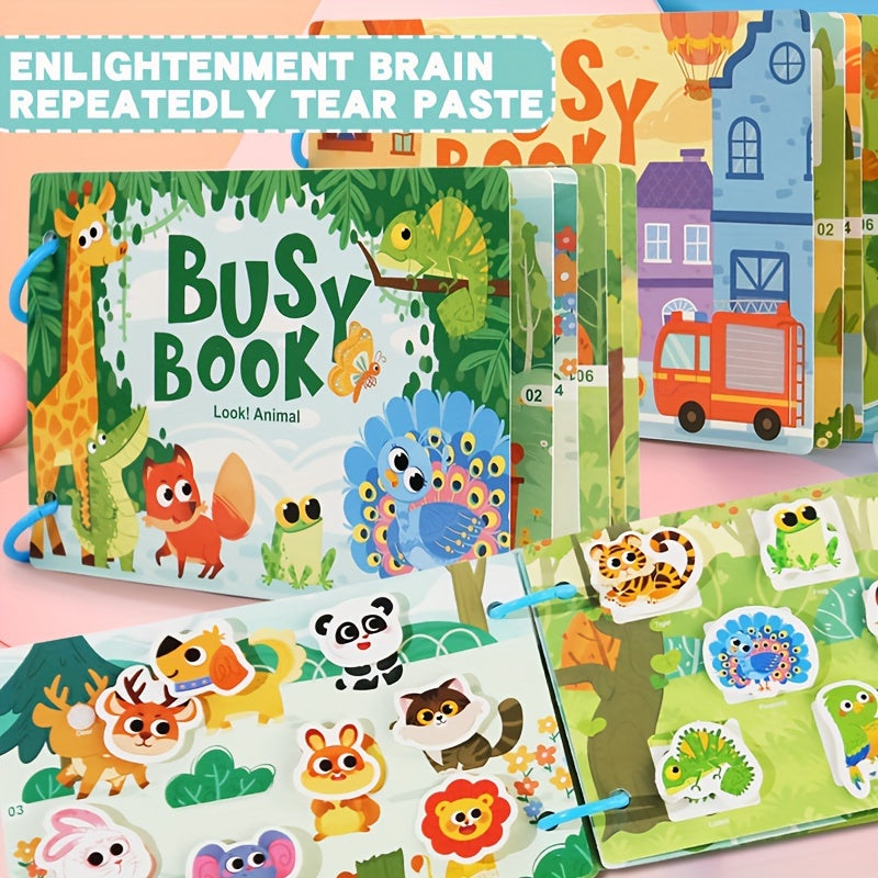 Children's early education busy book with animal traffic theme for quiet and beneficial intelligence development.