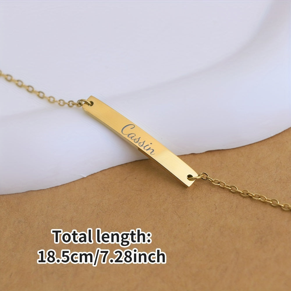 Customized Name Bar Necklace: Personalized Engraving on Durable Stainless Steel, Ideal for Mother's Day or Bridesmaid Gift.