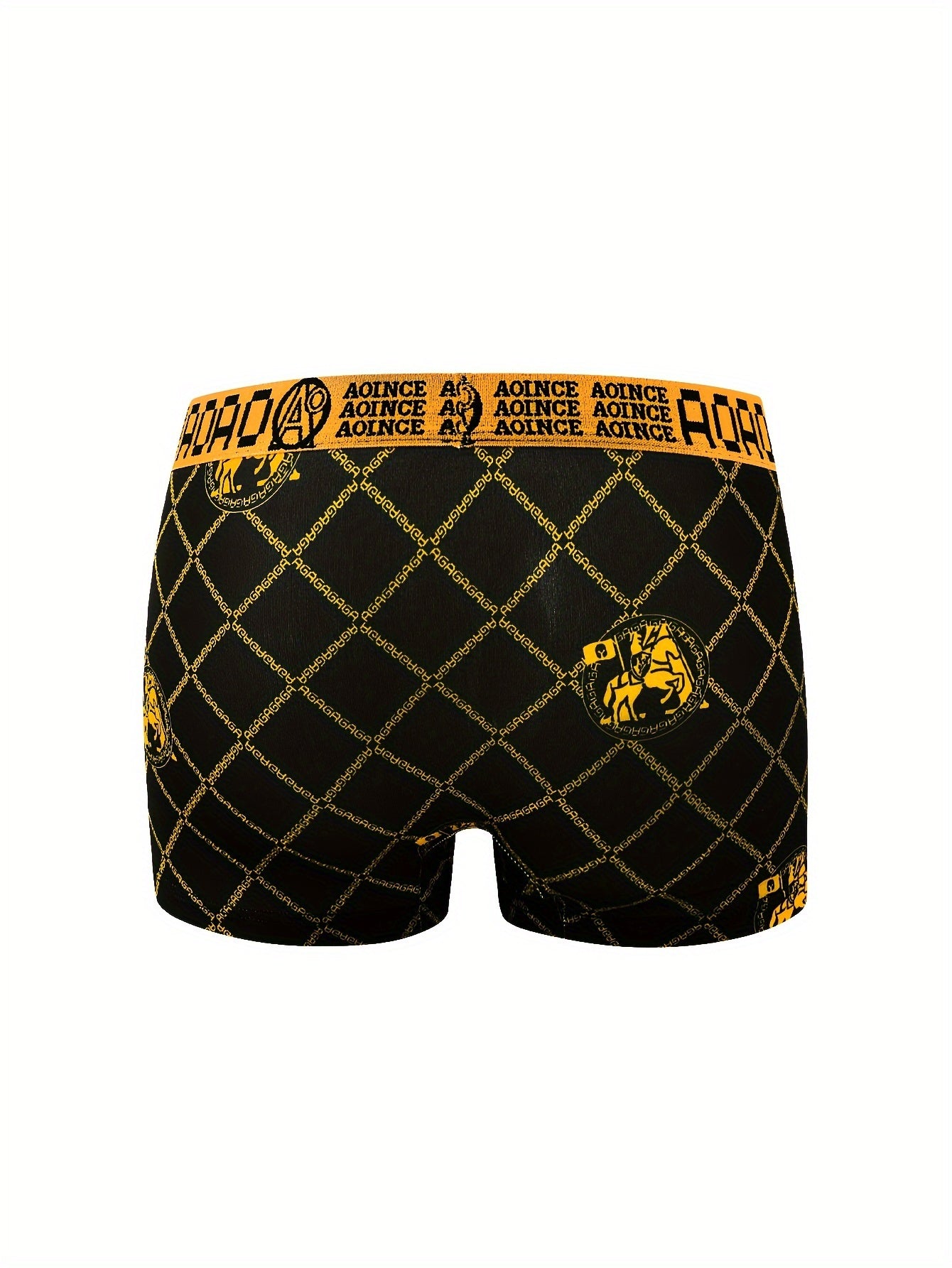 Set of 4 black and gold chain printed men's flat underwear, soft, comfortable, breathable, and fast-drying. Ideal for sports.