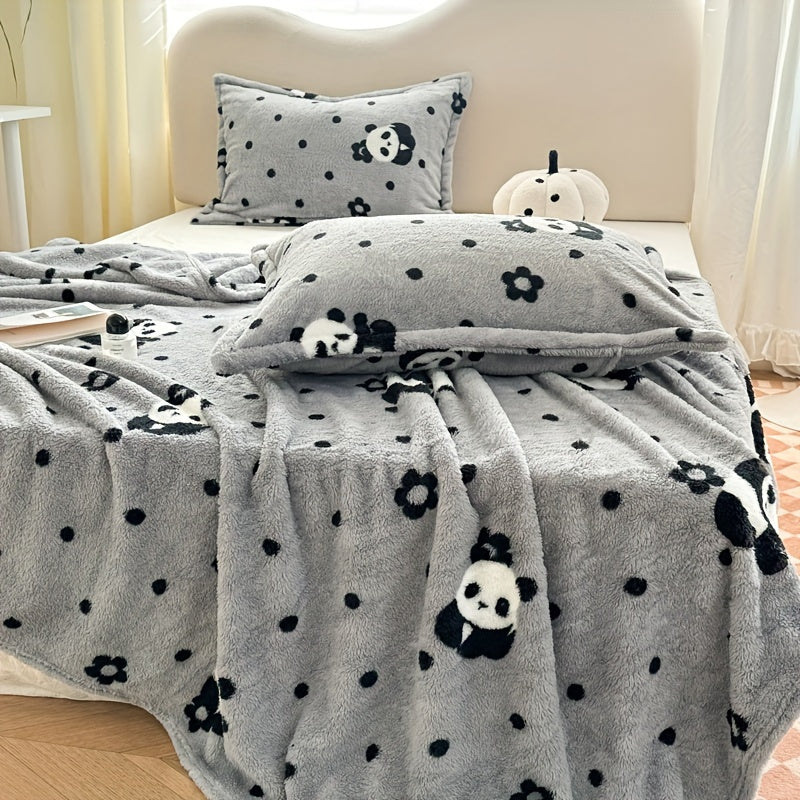 Soft, warm, and versatile flannel throw blanket with a cozy panda theme. Perfect for all seasons, whether on your bed, sofa, office, or while traveling. Easy to care for and machine washable.