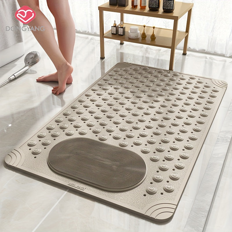 Keep your home bathroom safe and comfortable with the 1pc DONGYANG Anti-Slip Shower Stall Mat. This plush foot massage bath rug is made of PVC and non-woven material, featuring drain holes and suction cups for added security. The rectangular shape and