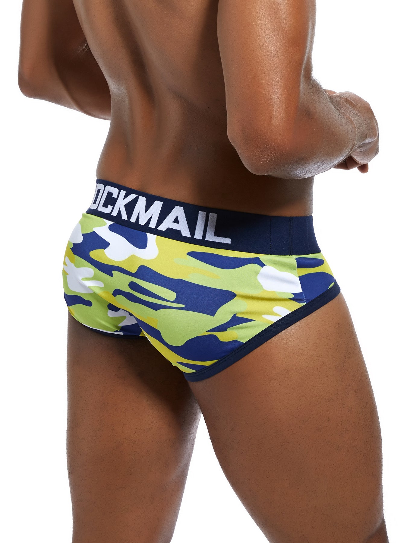 JOCKMAIL Men's Camo Print Low-Rise Briefs - Stretchy, Breathable Polyester Blend Underwear with Triangle Contrast Trim