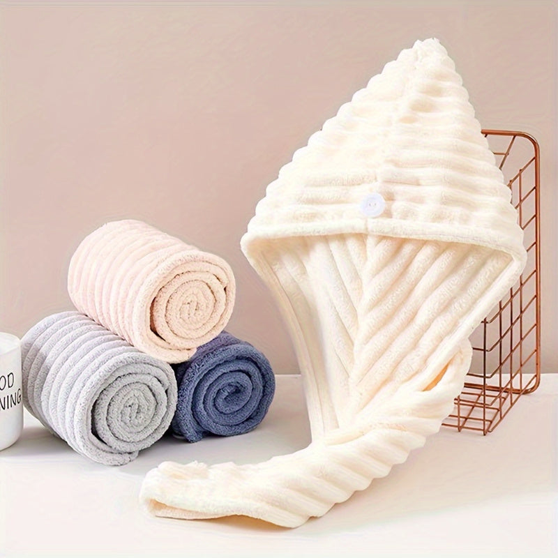 Contemporary soft hair towel pack made of 100% polyester for quick drying and gentle use, no hair dryer required, essential for everyday bathroom use.