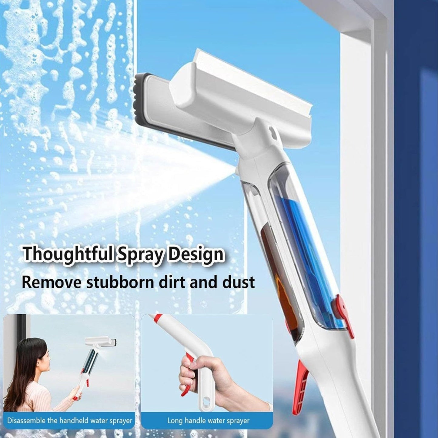 Multi-Purpose Window Cleaning Wiper with Extendable 189.99 cm Long Handle, featuring Multi-Function Spray and Water Purification System. Made of Durable Plastic Material, this tool is perfect for Home and Car Use, specially designed for High-Rise Glass