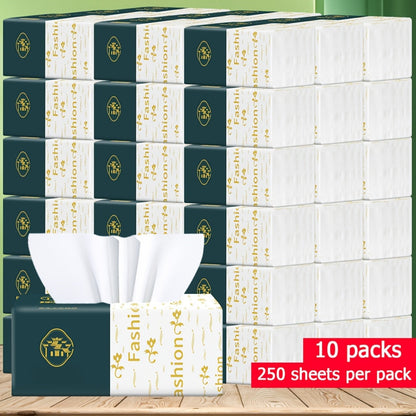 Fashionable 10 pieces of 4-ply paper tissues, with a soft and thickened texture. Each pack contains 250 sheets, free of dyes, suitable for use in offices, homes, hotels, and food trucks.