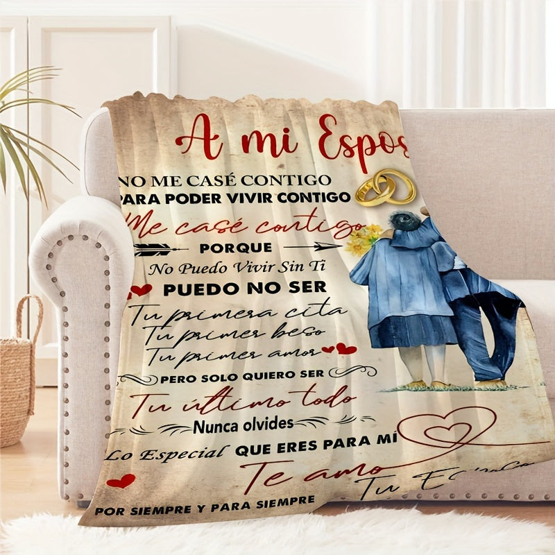 Treat your wife to a customized Spanish Love Letter Throw Blanket! Made from 100% polyester, this contemporary-style blanket features a machine washable printed design that is perfect for all-season use.