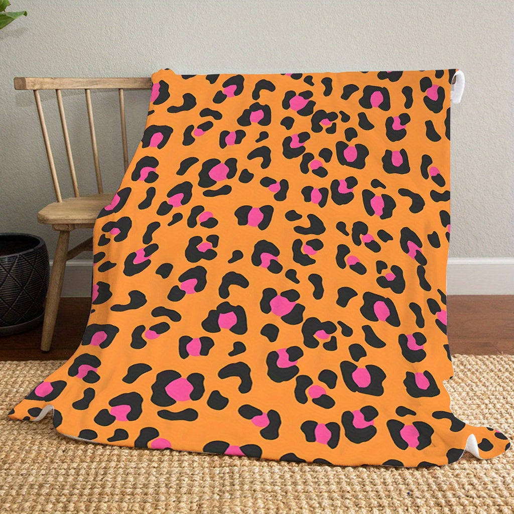 Soft and cozy flannel fleece blanket with a contemporary design. Suitable for all seasons, this blanket is machine washable and features a digital print orange leopard pattern. Made with a polyester cover, this warm plush blanket weighs 200-250gsm and is