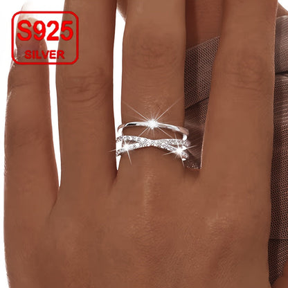 Open Ring, Women's Fashion Ring with Cross Design, Adjustable Index Finger Ring for a Simple Summer Seaside Wedding, Made of 925 Silver (Hypoallergenic, 1.8g). Perfect Gift for Daily Wear, Wedding Banquets, Seaside Vacations, Thanksgiving, and Christmas.