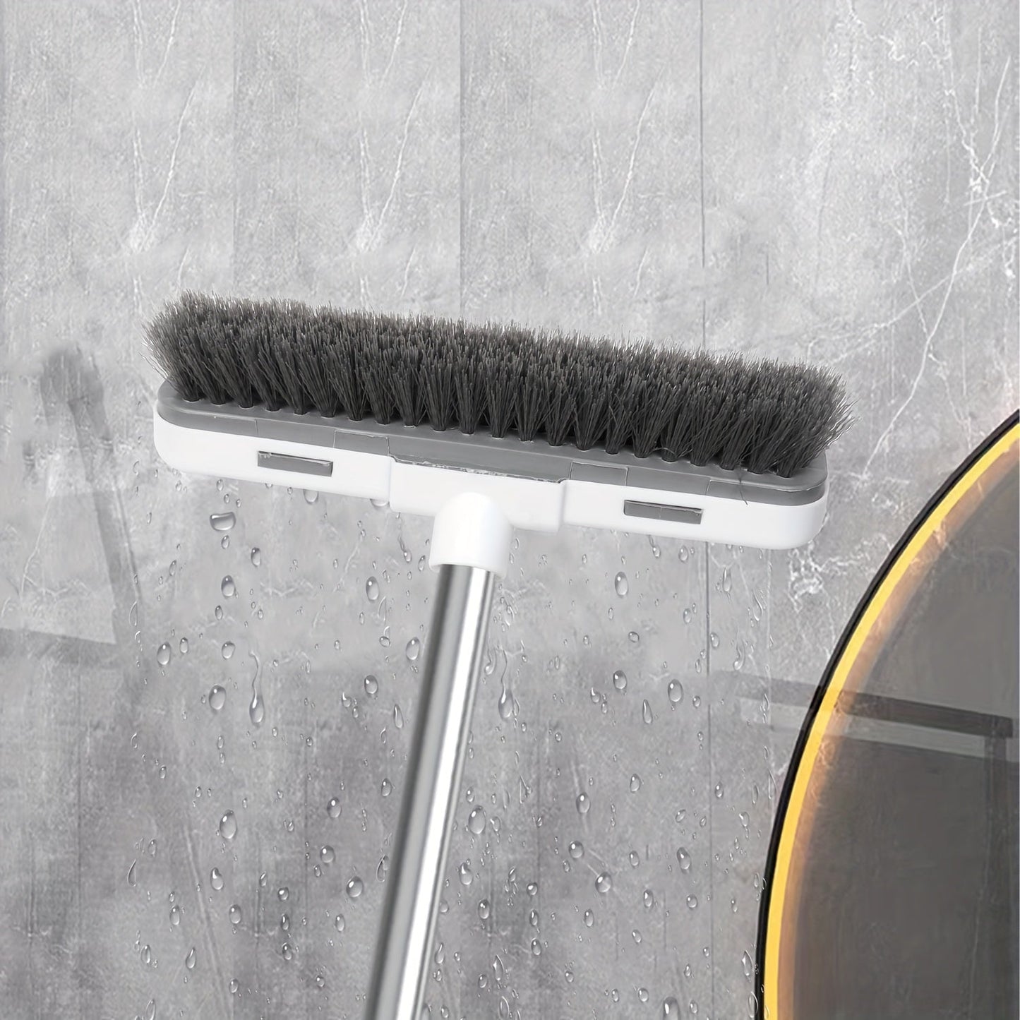 Grey Floor Brush with Long Handle and Hard Bristles - Ideal for Deep Cleaning Deck, Bathroom, Bathtub, Tiles, Gaps, Kitchen, Pool, Patio, and Garage - Convenient Cordless Cleaning Tool for the Home