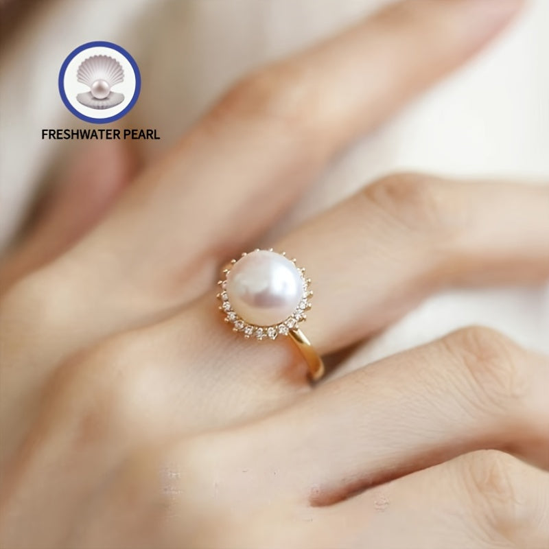 Elegant and luxurious freshwater pearl ring with a natural charm, featuring an adjustable size for a perfect fit.