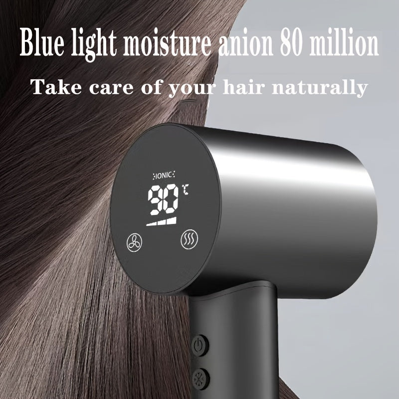 1pc Professional Hair Dryer with LED Digital Display, 8000W Brushless Motor, Fast Drying, Low Noise Magnetic Nozzle, Ionic Negative Temperature Control, Hair Protection, Foldable Handle