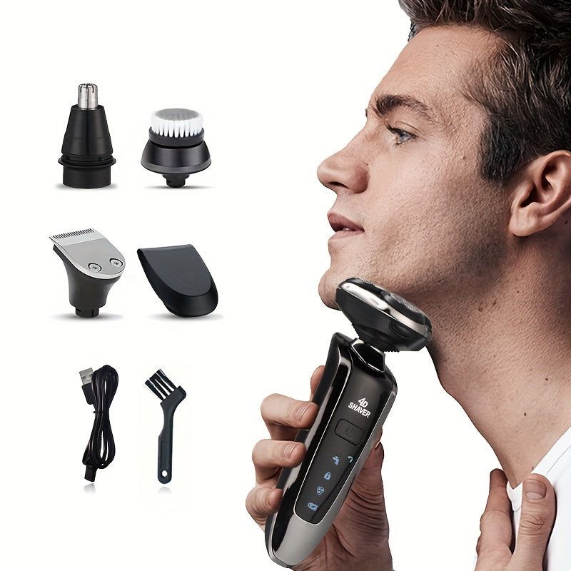 5-in-1 Men's Electric Shaver Set with Trimmer and Cleaning Brush for Smooth Shaving.