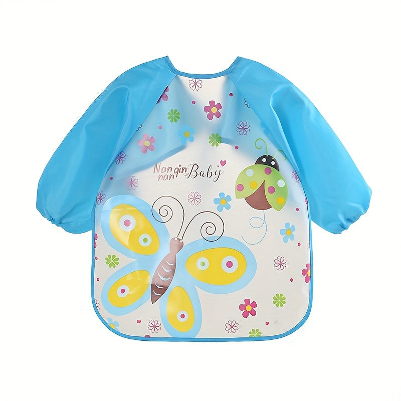 Durable Water-resistant Apron with Cartoon Print, Reversible, Long-sleeved, for Mess-free Eating