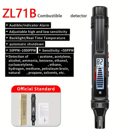 Combustible leak detector with buzzer alarm and ppm analyzer.