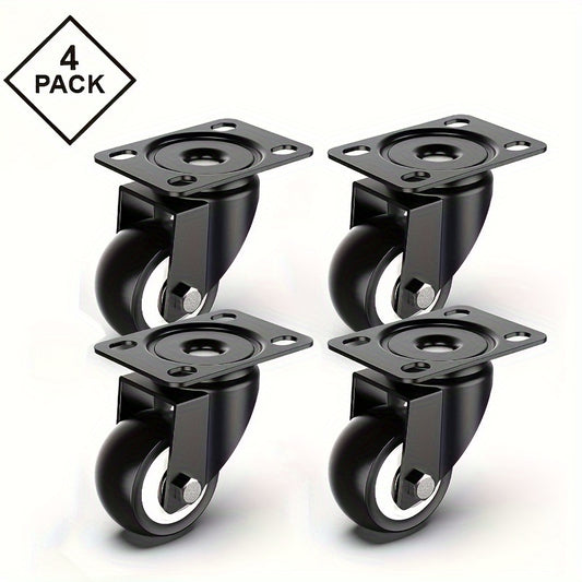 Set of 4 heavy duty 3.81 cm caster wheels for furniture, with optional brake. Ideal for table, chair, equipment, and storage bins.