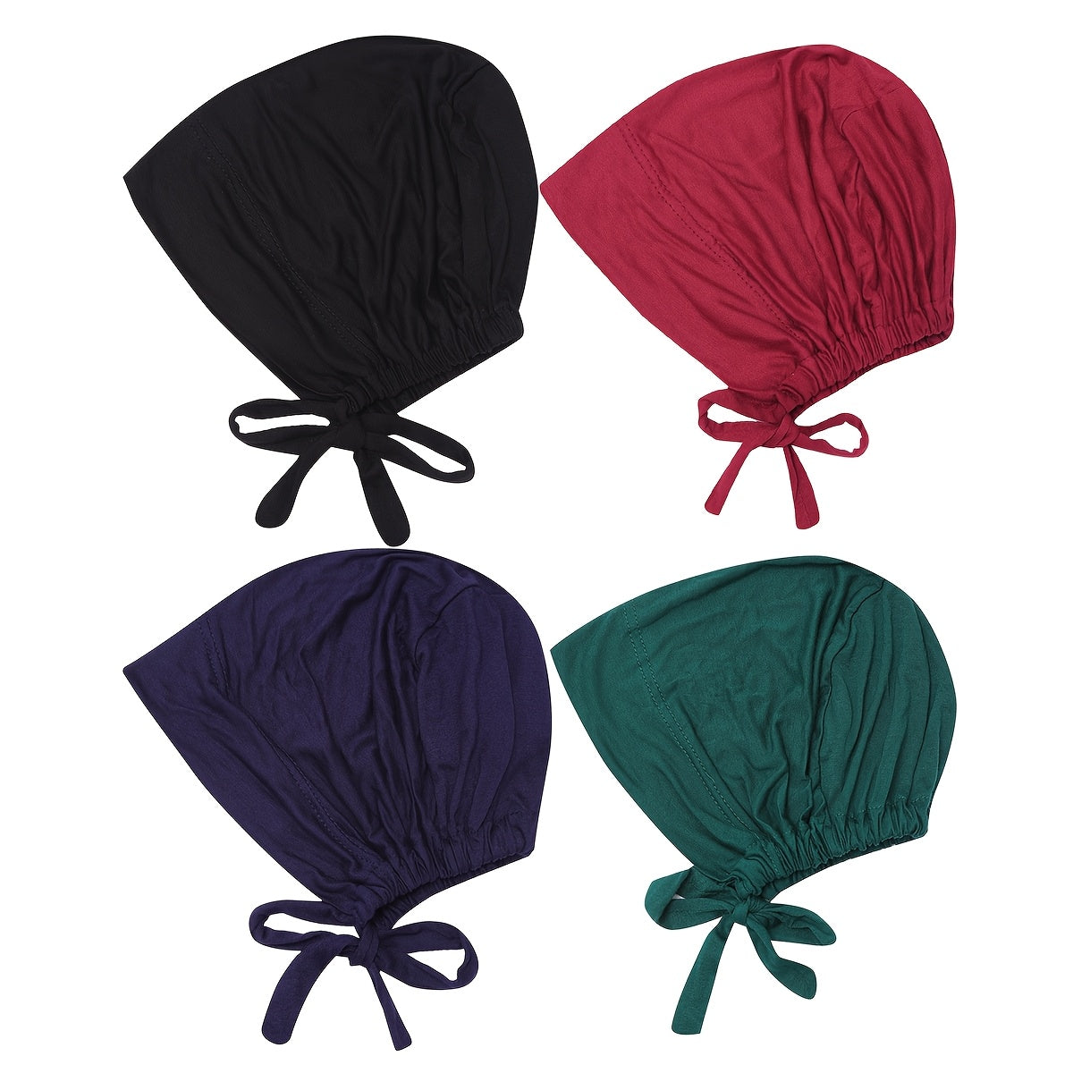 Adjustable Modal Undercap Set includes 4pcs of breathable, stretchy lace-up inner hijab caps for women in solid colors.