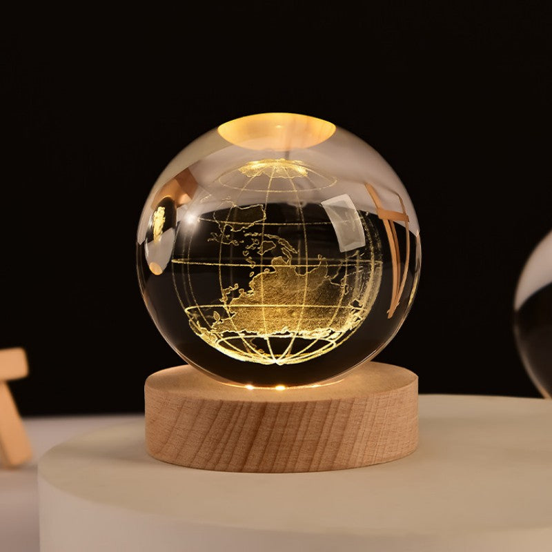 3D Crystal Ball Night Light with Yellow Warm Light and Galaxy & Planet Pattern - Ideal Birthday Gift