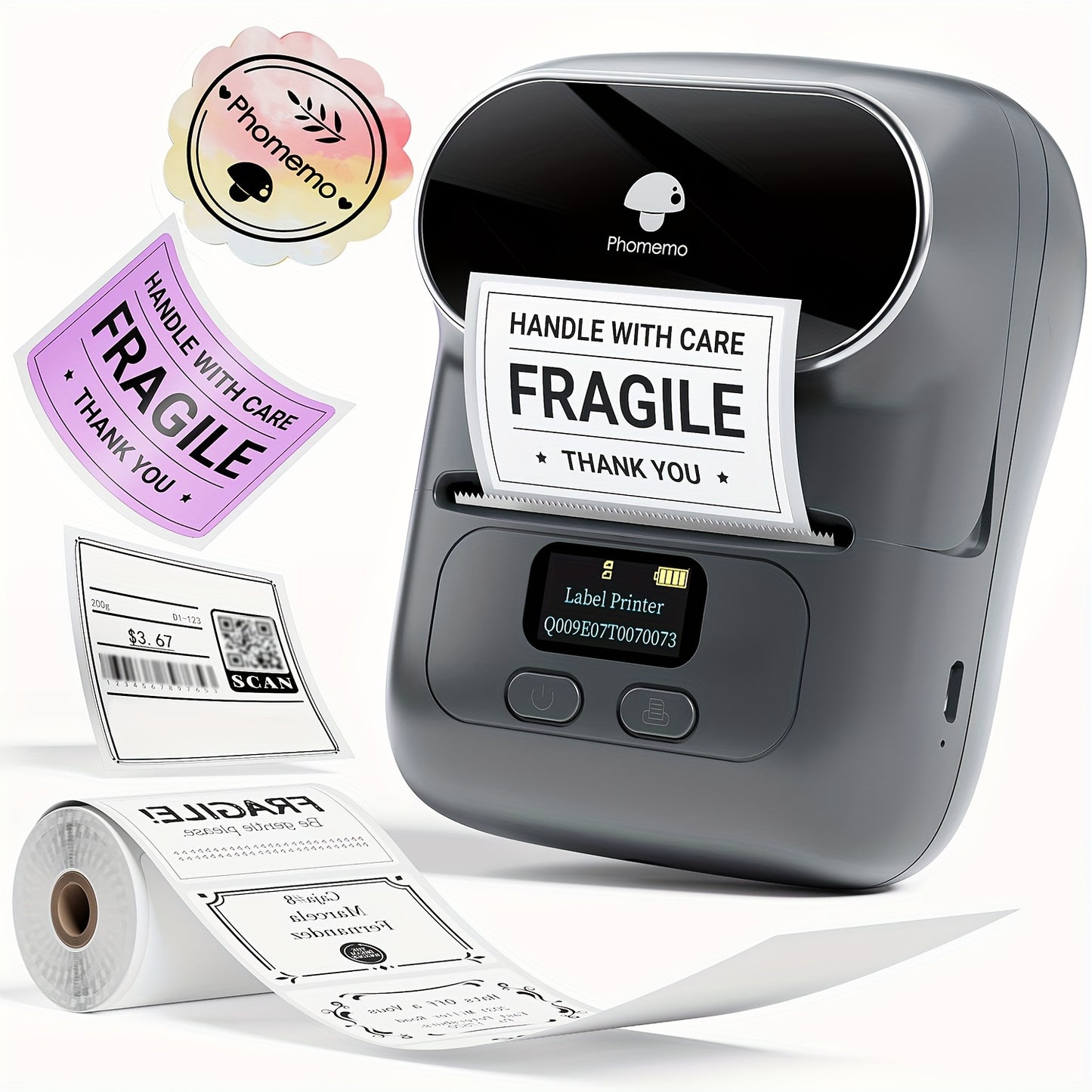 The Phomemo M110 Label Maker is a portable thermal printer compatible with Android, IOS, Windows & Mac, great for product, address, small business, sticker, home, or DIY labeling. It comes