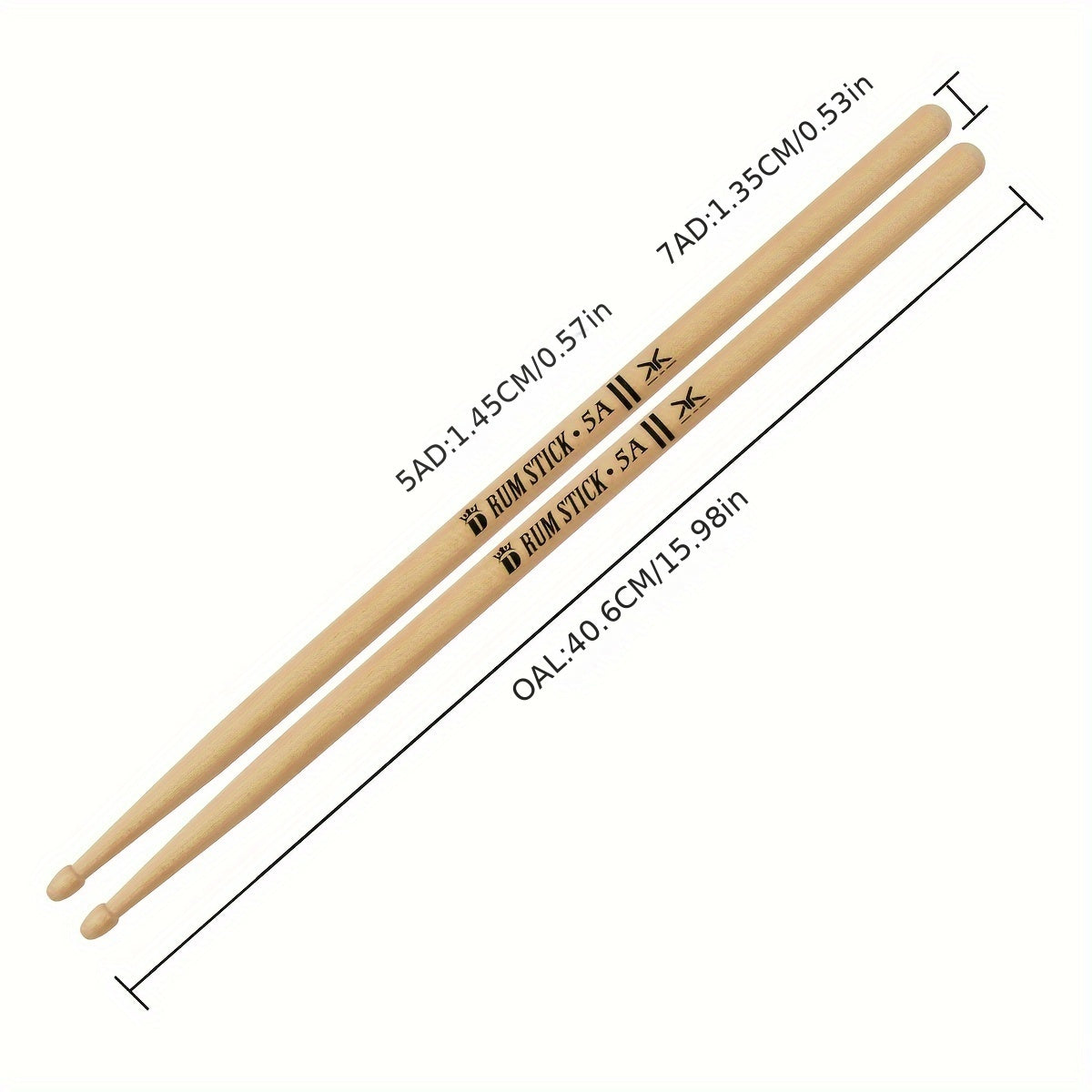 Premium maple drumsticks in 5A and 7A sizes with black logo, suitable for electric drums and practice.