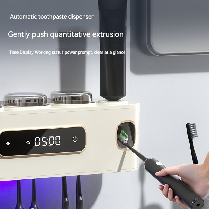 Black USB charging smart toothbrush holder, RA-938, wall-mounted with double-headed toothpaste dispenser, unscented toothbrush, 1200mAh rechargeable lithium battery.