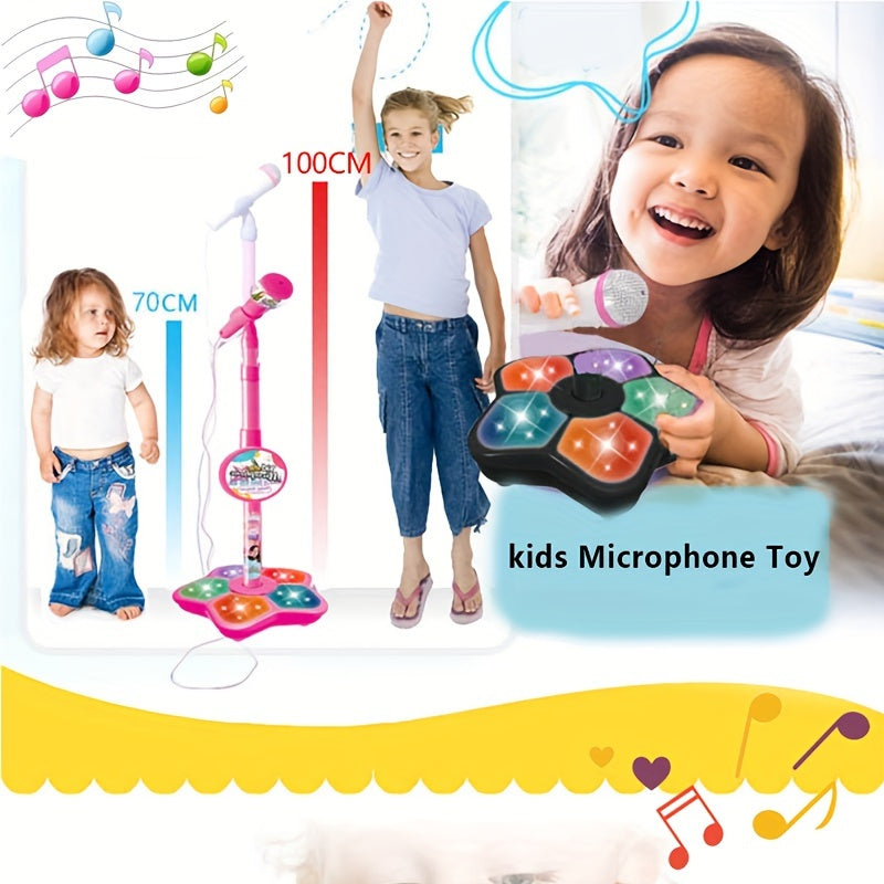 Kids' Karaoke Microphone with Stand - Adjustable height, light effects, MP3/phone connectivity. Perfect birthday gift for boys & girls, engaging, educational toy. Brain-training music