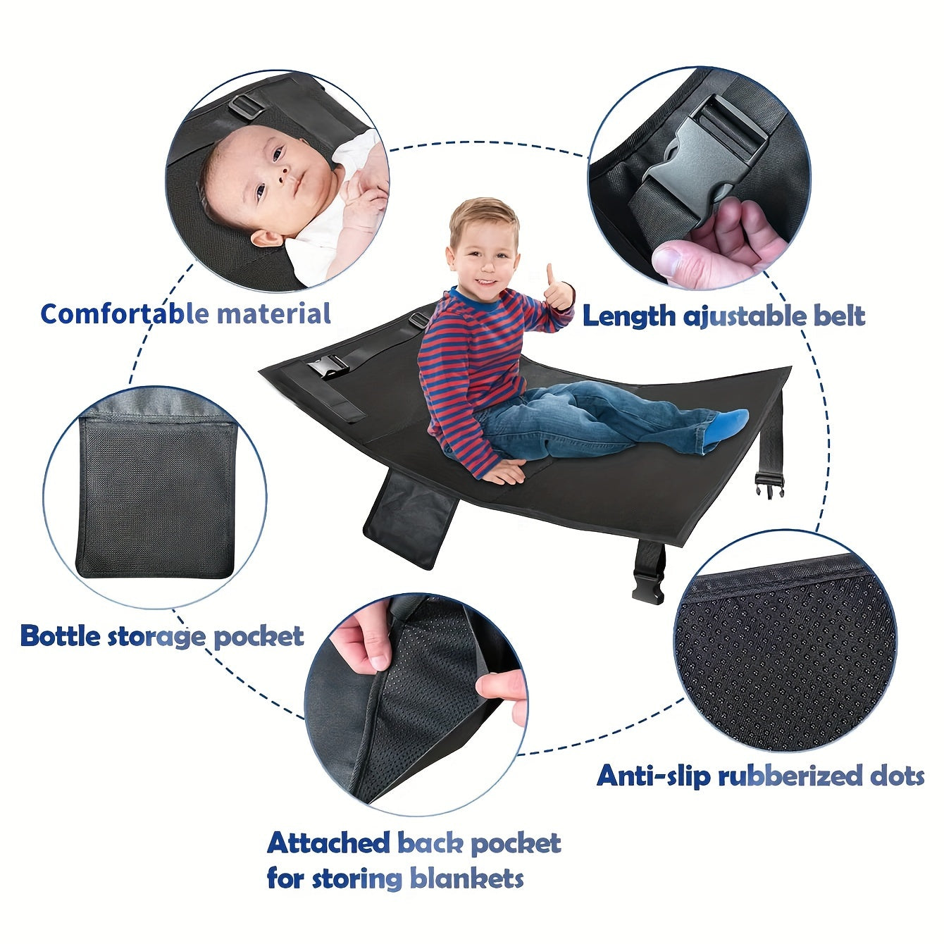 Comfortable Seat Extension Cushion for Young Travelers - Airplane Footrest made of Polyester in Gray/Black Color