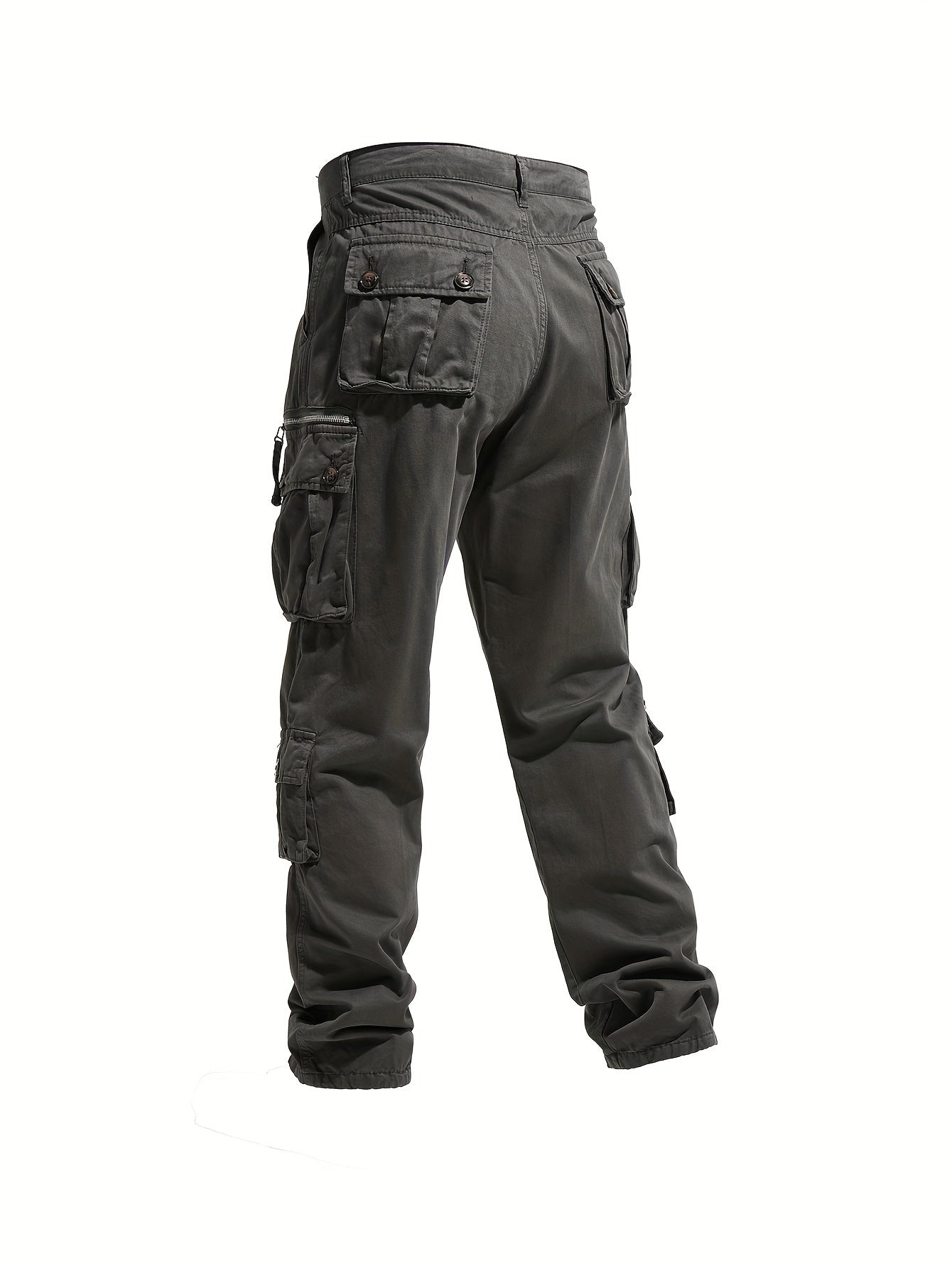 Men's plus-size cotton work pants with 8 pockets, ideal for outdoor activities like hiking, camping, and fishing.