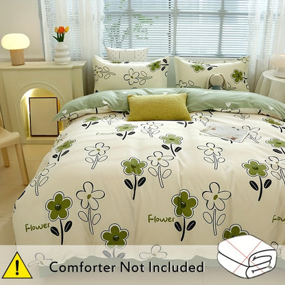 4-piece skin-friendly duvet cover set featuring a fresh flower print design. Includes duvet cover, flat sheet, and two pillowcases (core not included). Suitable for all seasons and perfect