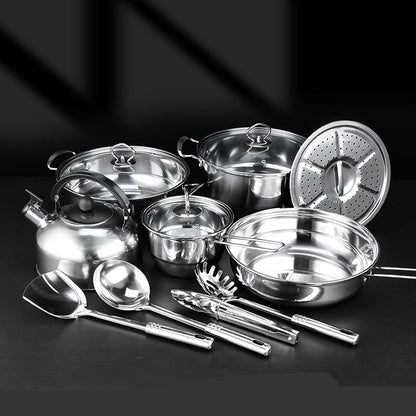 9-Piece Stainless Steel Kitchen Set Featuring Pots, Pans, and Utensils