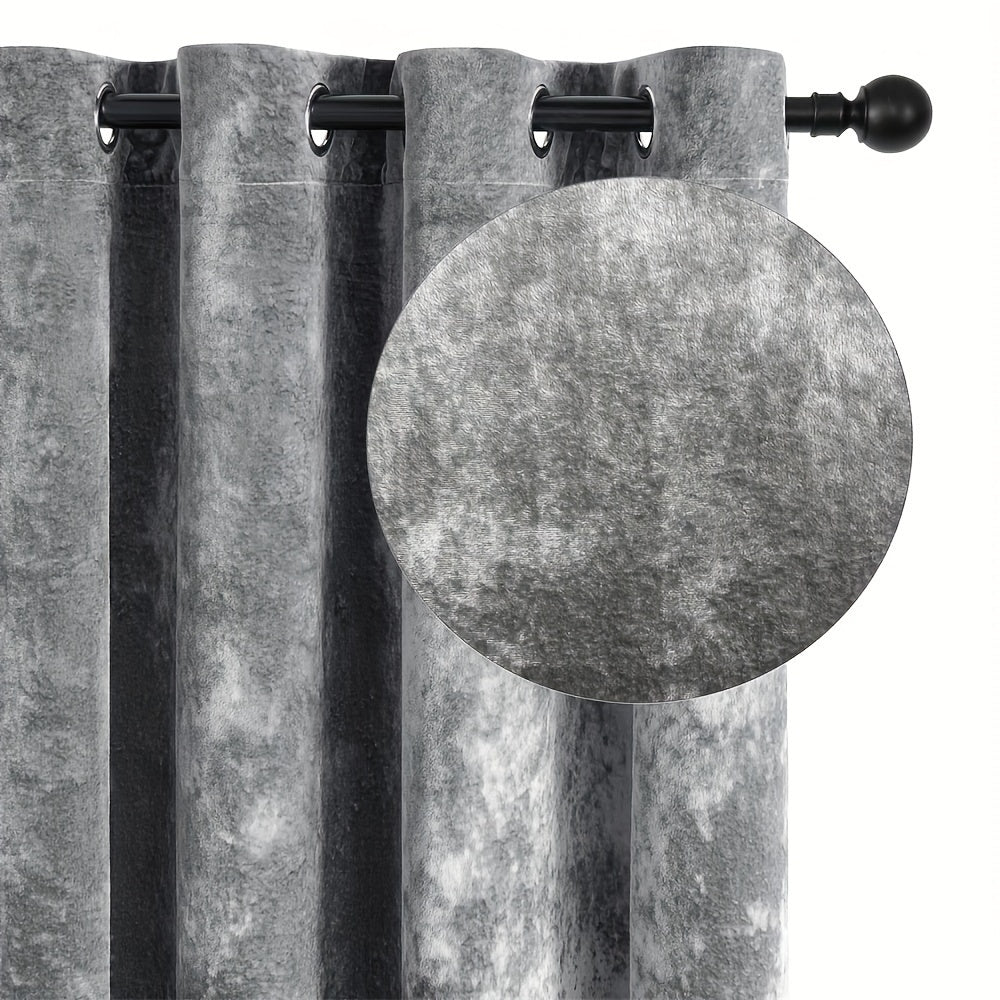 Pair of 2 crushed velvet curtains with heat and sound insulation, ideal for living room, bedroom, and office.